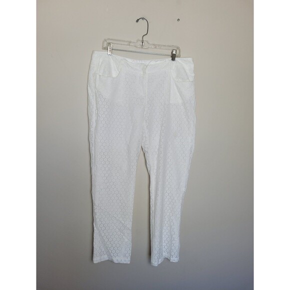 Elaine Kim White Eyelet Lace Trouser Pants English Countryside Equestrian Large - Picture 1 of 11